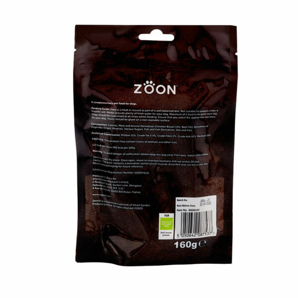Zoon Rawhide Free 4 Beef Twists 160g packaging back