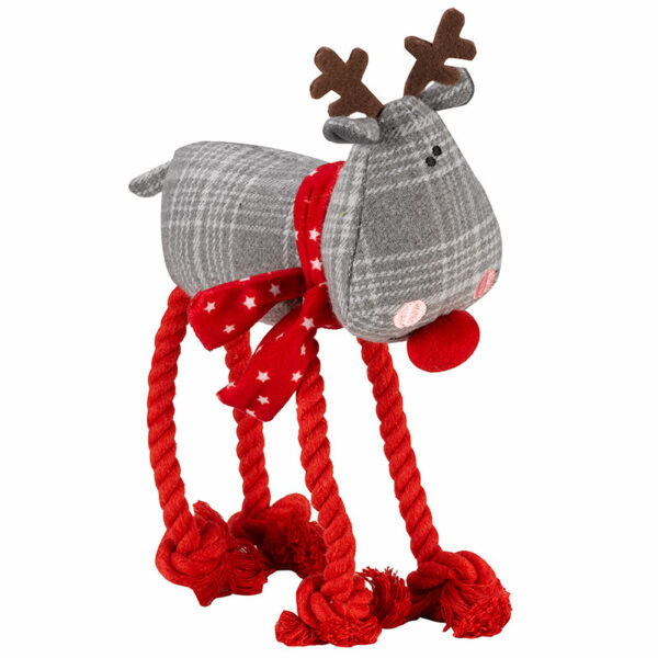 Zoon Rudolph Rope-legs Dog Toy in grey check