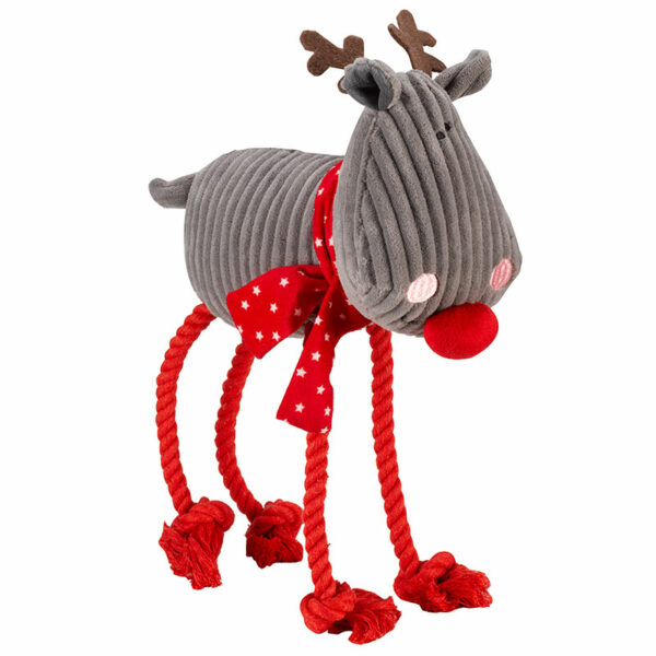 Zoon Rudolph Rope-legs Dog Toy in grey plush