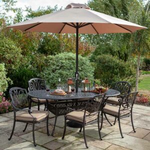 Hartman Amalfi 6 Seat Outdoor Dining Set with Oval Table, 3m Parasol & 15kg Base