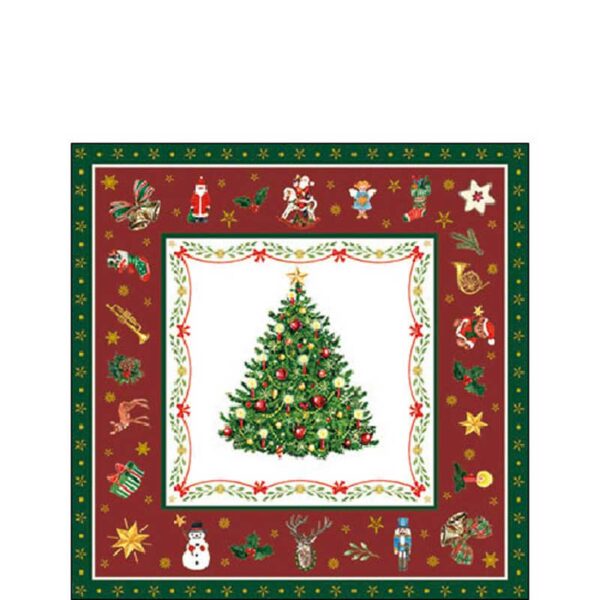 Ambiente Paper Cocktail Napkins - Red Christmas Evergreen (Pack of 20)