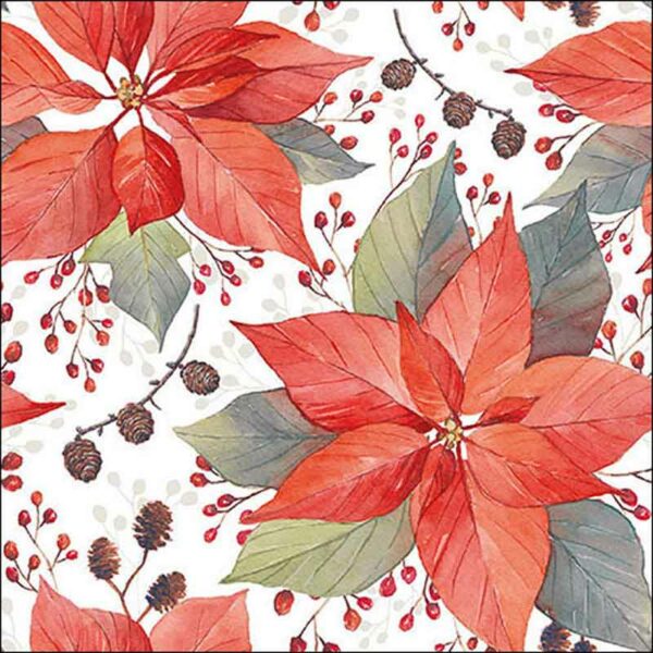 Ambiente Paper Napkins - Poinsettia & Berries (Pack of 20)