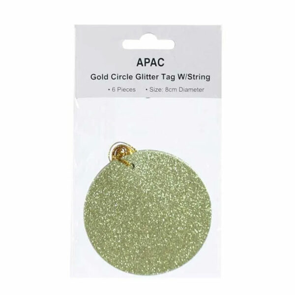 APAC Gold Glitter Circle Gift Tags (Pack of 6)