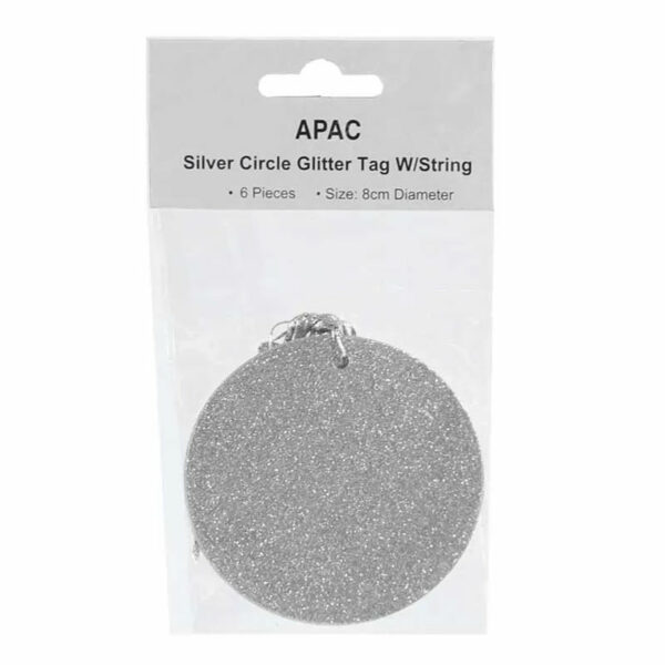 APAC Silver Glitter Circle Gift Tags (Pack of 6)