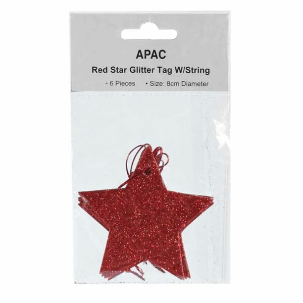 APAC Red Glitter Star Gift Tags (Pack of 6)