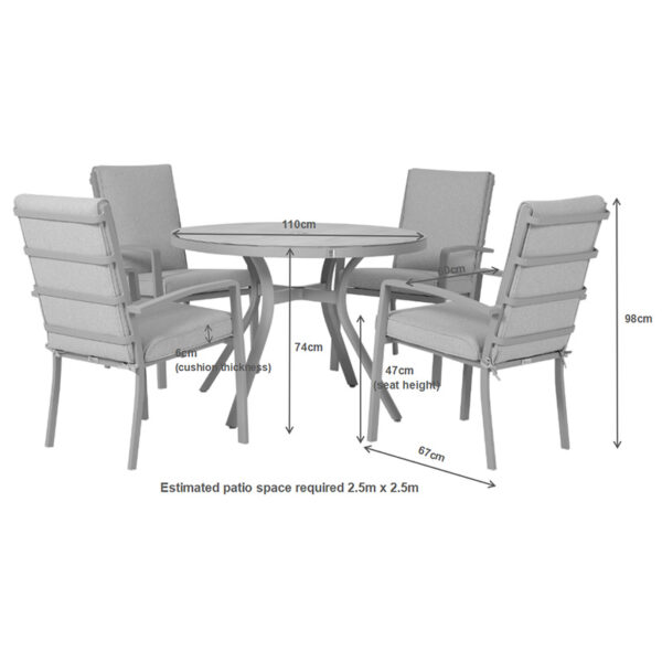 Dimensions for Bali 4 Seat Dining Set by W Garden Living