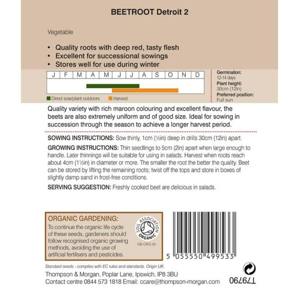 Beetroot Detroit 2 (Organic) Seeds Back of Pack