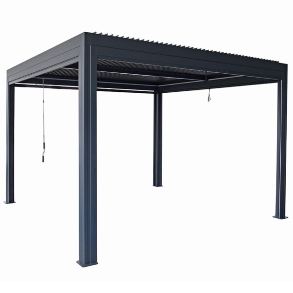 Belfort Pergola shown with Louvre Handle and Curtain Screen Pull Down Strap