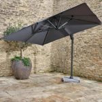Bramblecrest Chichester Grey 3m x 3m Square Side Post Parasol with base and cover