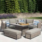 Bramblecrest Mauritius Square Adjustable Casual Lounge Set with table set high for dining