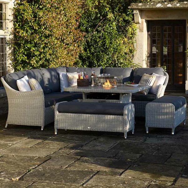 Bramblecrest Monterey Curved Modular Sofa Set in Dove Grey with Square Firepit Table