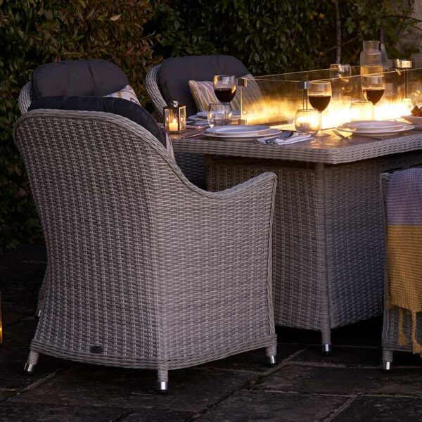 Bramblecrest Monterey 6 Seat Garden Dining Set in Dove Grey with Rectangular Firepit Table close up