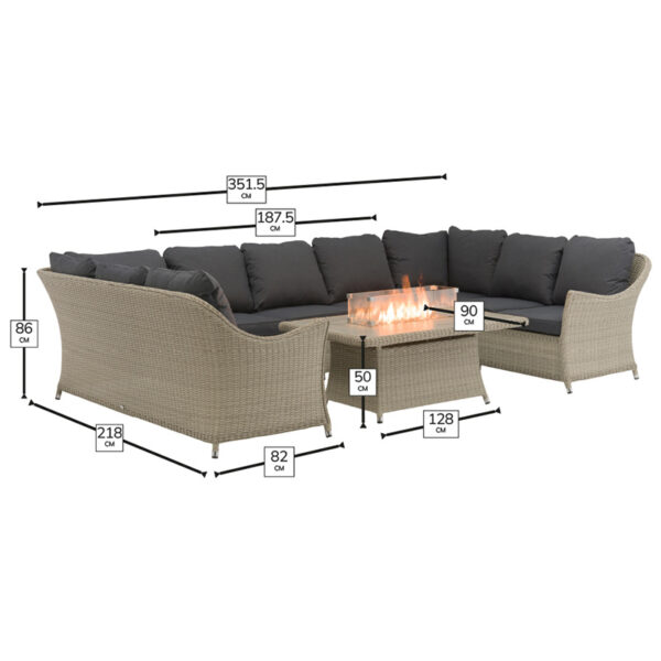 Dimensions for Bramblecrest Monterey Dove Grey Modular U Sofa Set with Rectangular Firepit Table