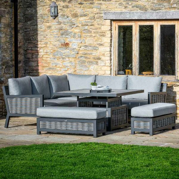 Bramblecrest Portofino Corner Sofa Set with Square Dual Height Table & 2 Benches