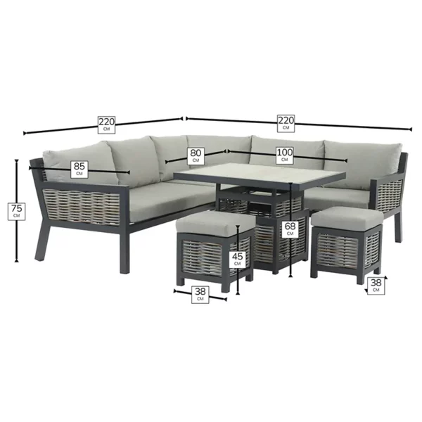 Bramblecrest Portofino Mini Modular Sofa Set with Adjustable Table dimensions