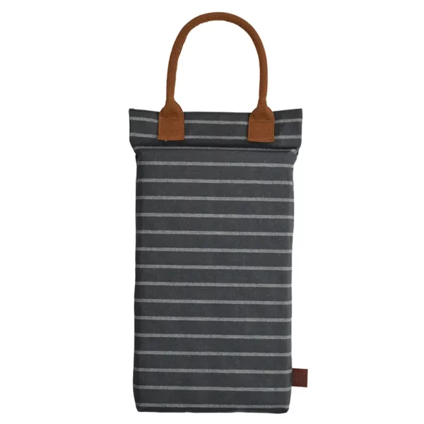 The navy and white striped Burgon & Ball Sophie Conran Garden Kneeler pad with brown handle.