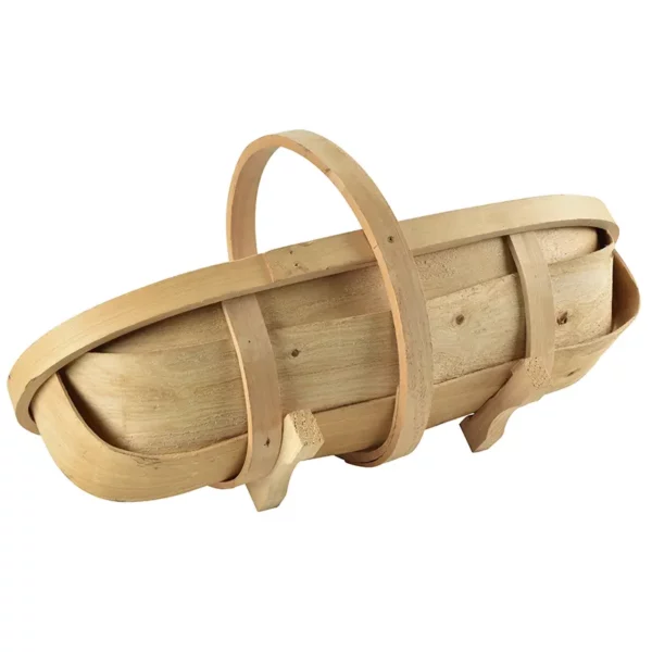 An underside angle of the Burgon & Ball Traditional Wooden Trug showing its stable feet.