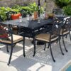 Capri 8 Seat Rectangular Dining Set in Bronze with Amber cushions close up