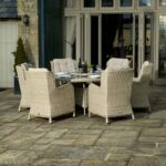 Chedworth 6 Seat Sandstone Round Dining Set shown without Parasol