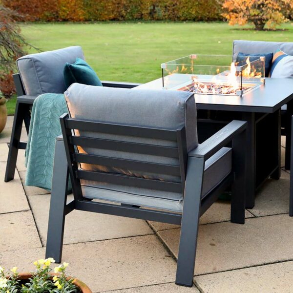 Close up of Melbury 4 Seat Square Firepit Dining Set in Charcoal