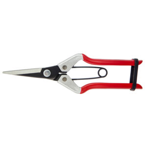 A pair of red handled and long bladed Darlac Multi-Purpose Vine Scissors.