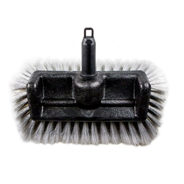 A black brush head with three sides of firm bristles.