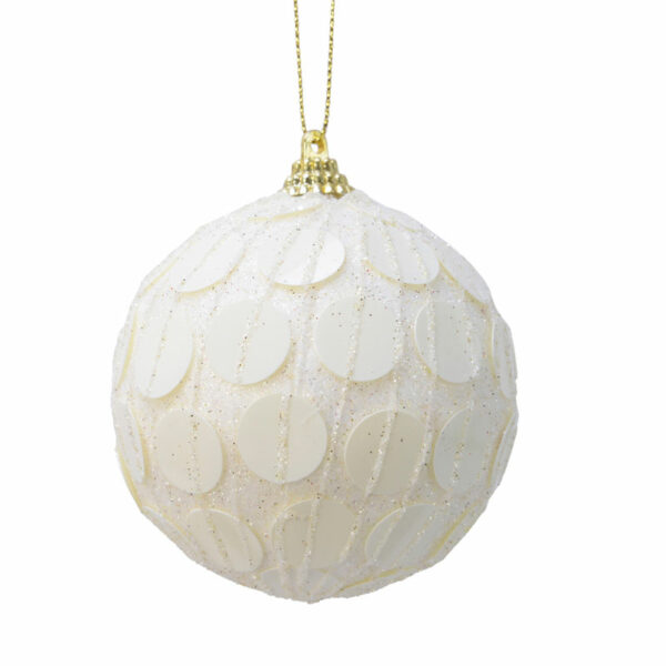 Decoris Foam Bauble with Glitter & Large Sequins in Wool White