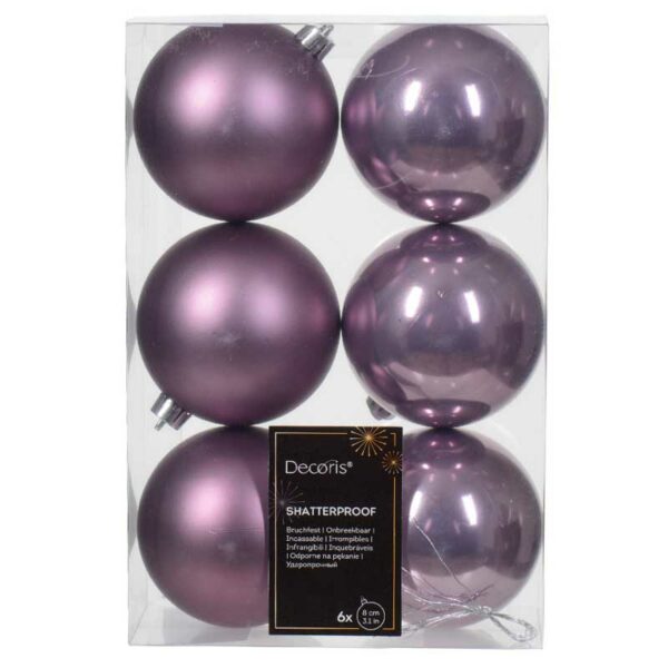 Decoris Shatterproof Baubles in Crystal Lilac (Pack of 6)