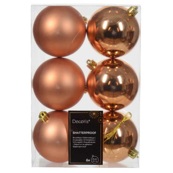Decoris Shatterproof Baubles in Red Copper (Pack of 6)