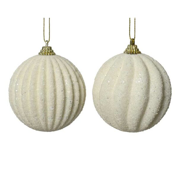Decoris Foam Bauble with Glitter Beads in Wool White (Assorted Designs)