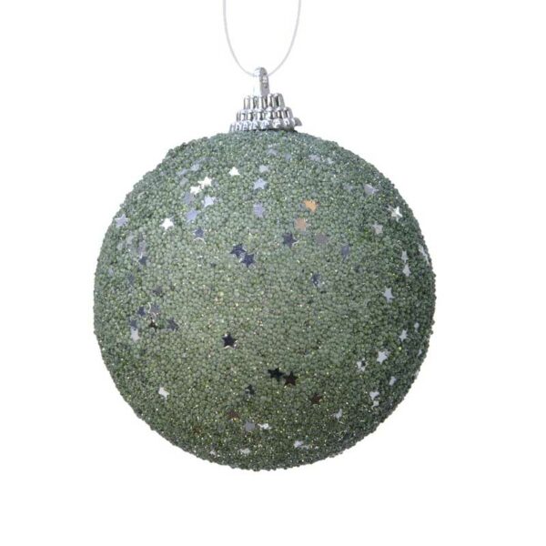 Decoris Foam Bauble with Glitter & Star Sequins in Moss Green