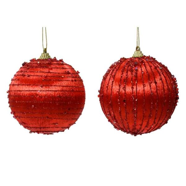 Decoris Foam Bauble with Glitter Lines in Christmas Red