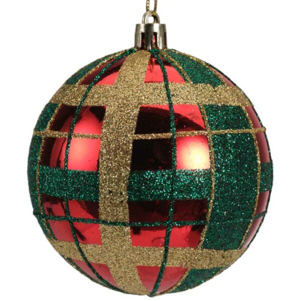 Decoris Shatterproof Bauble with Gold & Green Check