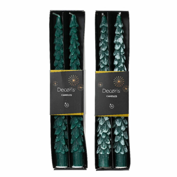 Decoris Green Tree Dinner Candles - Pack of 2 (Assorted Designs)