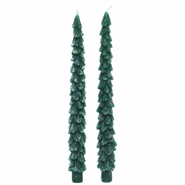 Decoris Green Tree Dinner Candles - Pack of 2 (Assorted Designs)