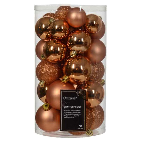 Decoris Shatterproof Baubles in Red Copper (Pack of 30)