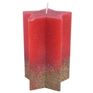 Decoris Red Glitter Star-Shaped Candle (15cm)