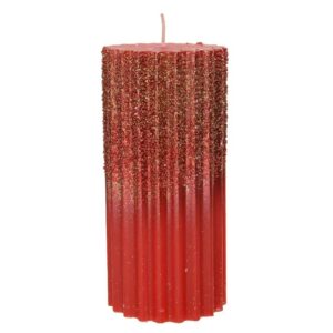 Decoris Red Glitter Ribbed Pillar Candle (15cm)