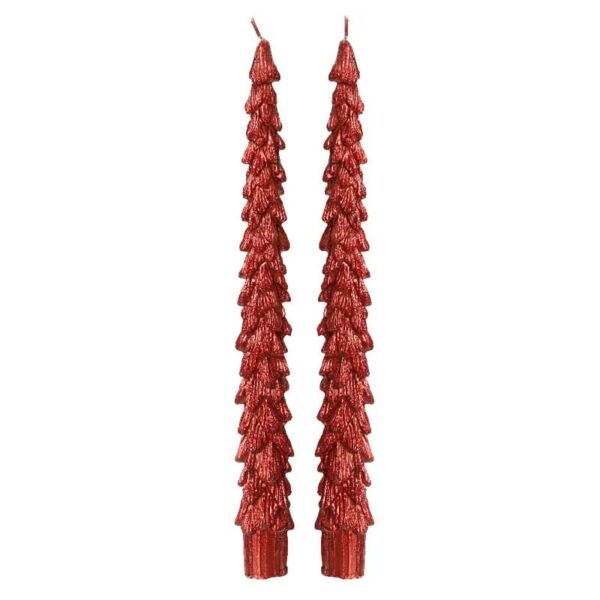 Decoris Red Tree Dinner Candles (Pack of 2)