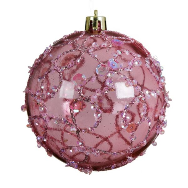 Decoris Shatterproof Bauble with Glitter & Sequins in Velvet Pink