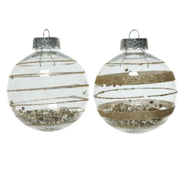 Decoris Shatterproof Bauble with Gold Glitter Lines