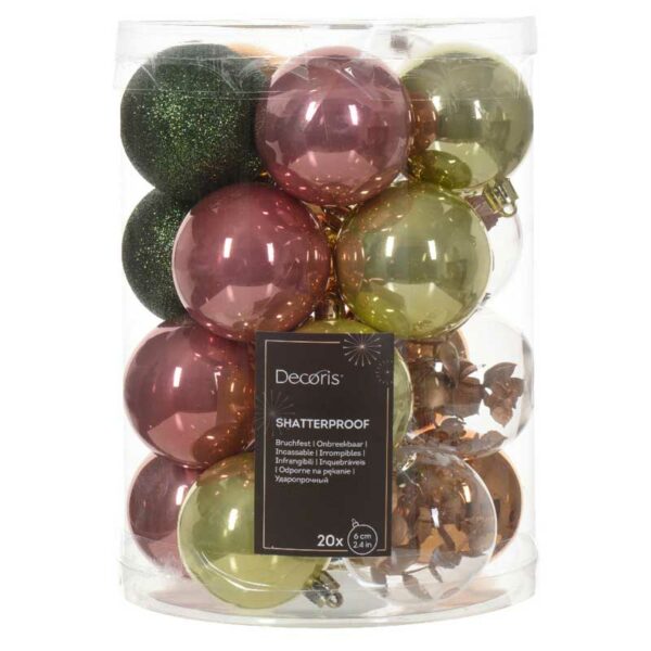 Decoris Shatterproof Bauble Mix in Assorted Colours (Pack of 20)