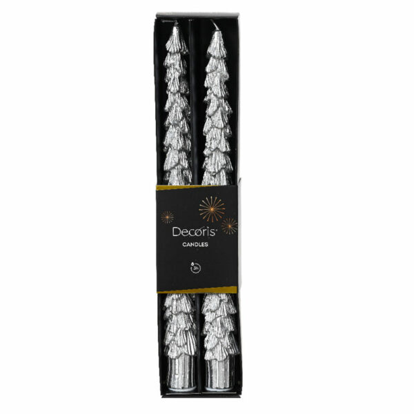 Decoris Silver Tree Dinner Candles (Pack of 2)
