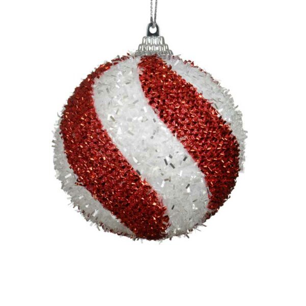 Decoris Foam Bauble with Tinsel Candy Stripes