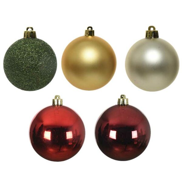 Decoris Shatterproof Baubles in Red, Gold, Pearl & Green (Pack of 30)