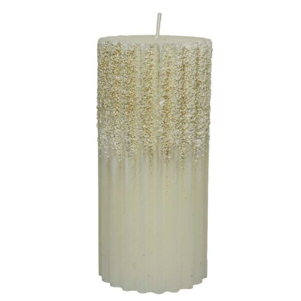 Decoris White Glitter Ribbed Pillar Candle (15cm)