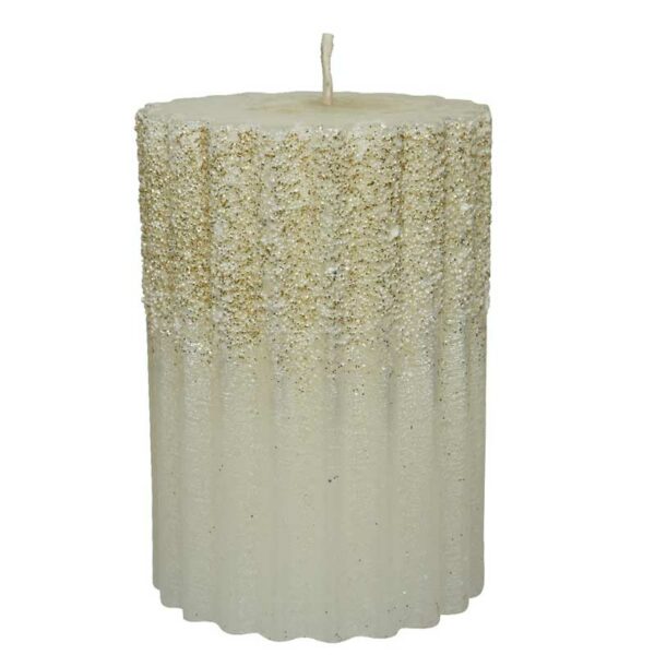 Decoris White Glitter Ribbed Pillar Candle (10cm)