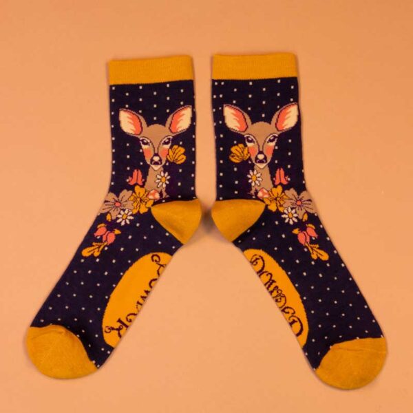 Powder Floral Deer Ankle Socks - Navy