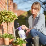 Defenders All Ways Multi-Use Pressure Sprayer (2 Litre) spraying outdoor plant pots