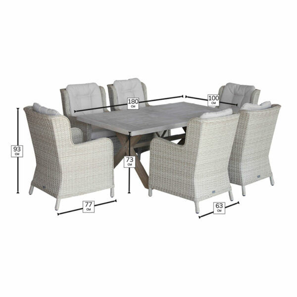 Dimensions for Bramblecrest Somerford 6 Seat Rectangular Garden Dining Set in Sandstone